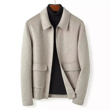 Winter Thicken Wool Cashmere Coat Men's Lapel Collar Zip Busienss Formal Jacket