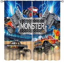 Monster Truck Curtains for Boys Bedroom 20.5"W x 44.5"L (Pack of 2) Truck-1