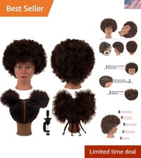 10" Curly Human Hair Mannequin Head with Clamp Stand for Cosmetology Practice