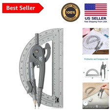 Easy Grip Geometry Compass Set with 6-Inch Protractor - Perfect for Art Projects