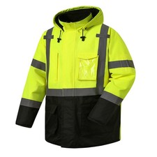 Sksafety Hi Vis Reflective Jacket - Waterproof Parka Men Pockets High