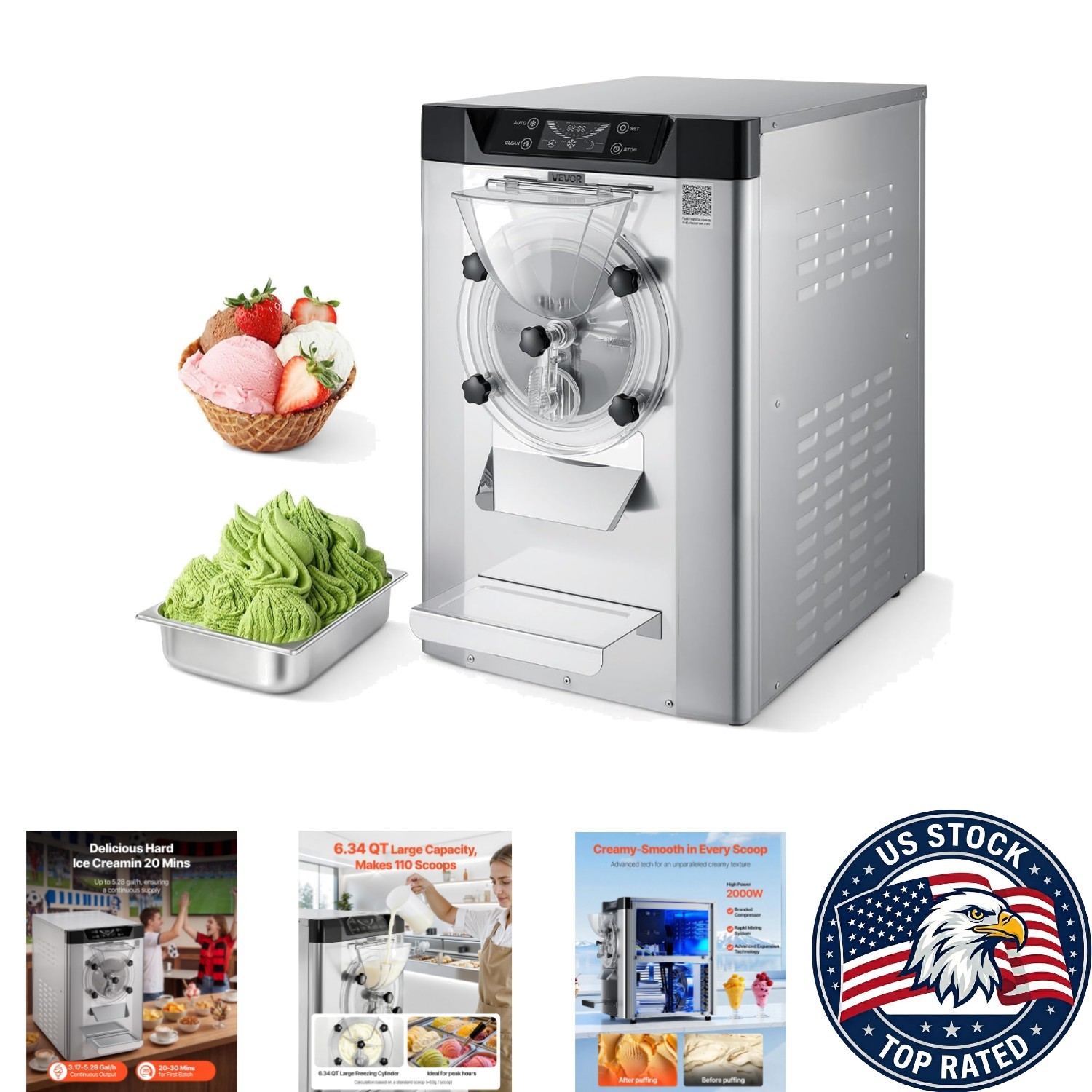 Professional Gelato Ice Cream Machine - Stainless Steel, Smooth & Creamy Texture
