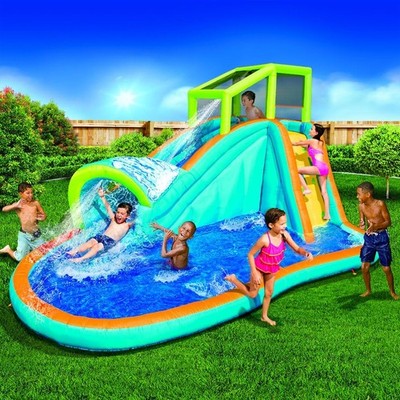 Inflatable Water Slide Huge 14ft x 8ft Kids Pool w/ Built in Sprinkler Wave &