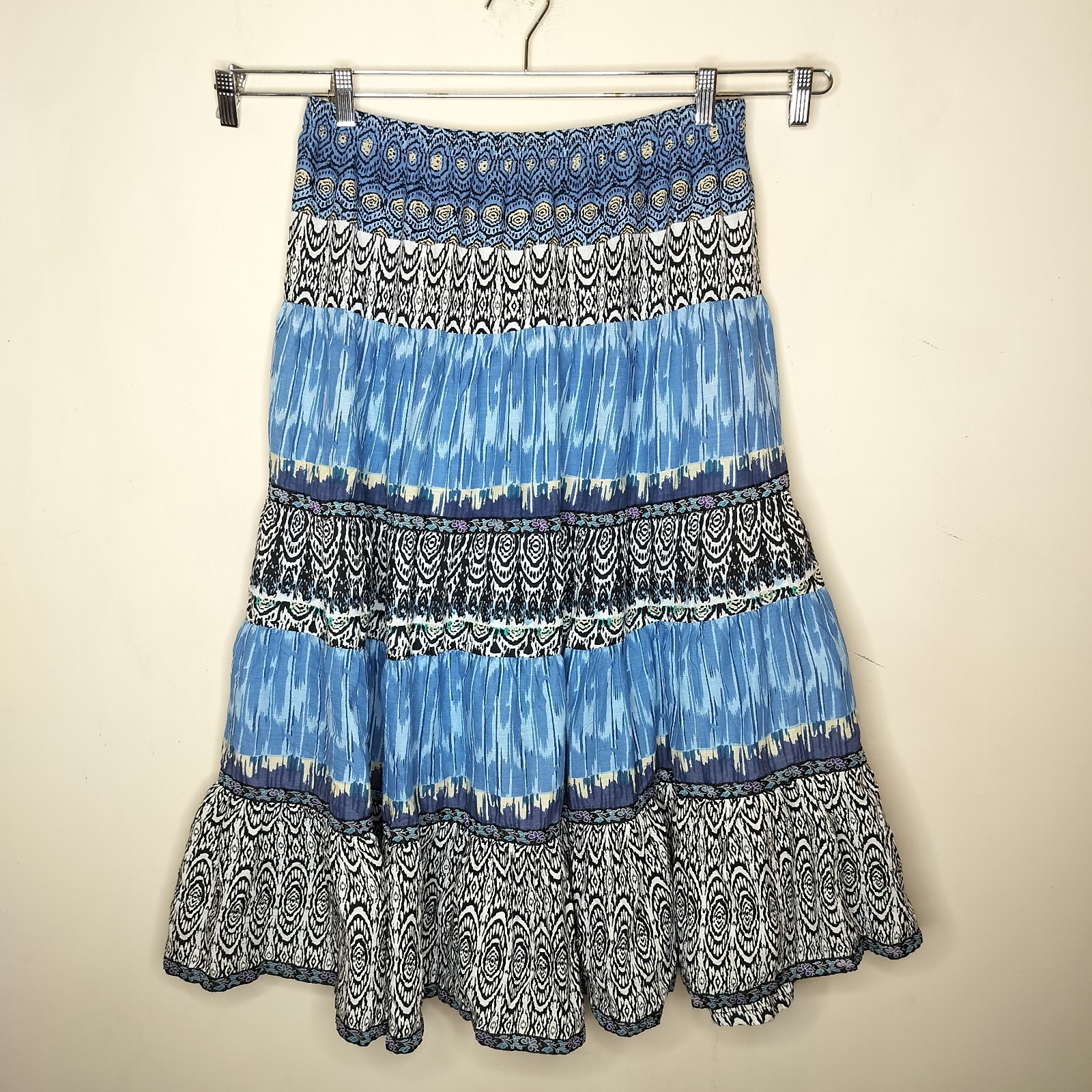 Boho Ikat Floral Tiered Maxi Skirt - Medium - Hippie Style-image
