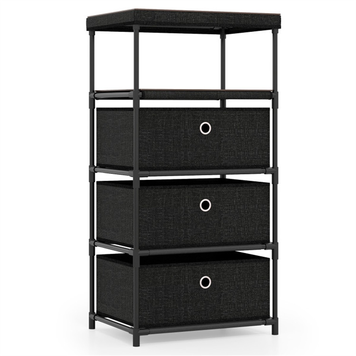3-Drawer Fabric Storage Cabinet: Removable Foldable Drawers, Industrial Wood Top