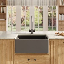 Nuie Belfast Kitchen Sink with Overflow 595 x 455 x 254mm Black Fireclay