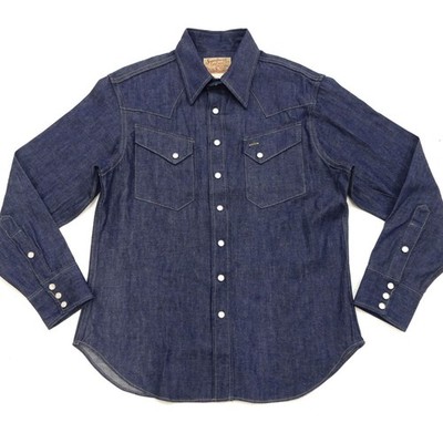 Sugar Cane SC28190 9oz Blue Denim Western Shirt Long Sleeve Indigo Size L XL