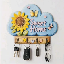 Wall Mounted Key Holder with Hooks Key Organizer for Wall Dog Leash Holder an...