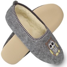 Damen gefütterte Hausschuh Eule Stickerei Kuschel-Ballerina Gr. 35-42 Dijon