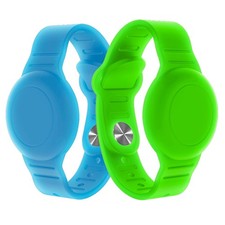 2 Pack Waterproof AirTag Silicone Wristband Bracelet for Kids Neon Green  Blue