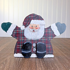 Hand Painted Wooden Santa Claus Pajamas Shelf Sitter Christmas Holiday 3D Effect
