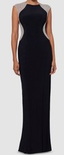 XSCAPE Women's Black Rhinestone Illusion-Trim Gown Dress Size 6
