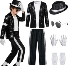 Kids 80S 90S Pop Star Costume, 7-Piece Halloween Dance Outfit Set