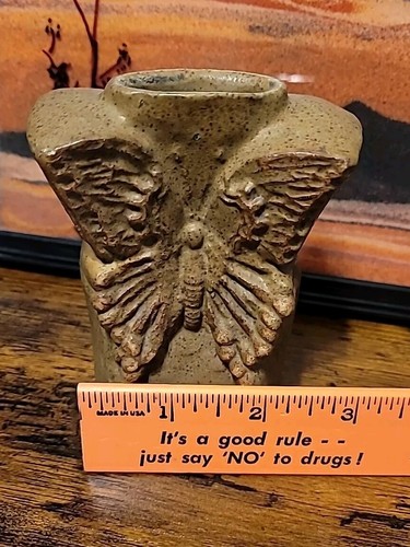 Bernard Rooke Stoneware Pottery Vase Mid Century Modern Butterfly 3x4in.EtchedBR - Picture 8 of 16
