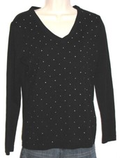 DKNY Women's Size Medium Black Long Sleeve Pullover Sweater w Shiny Studs NWT