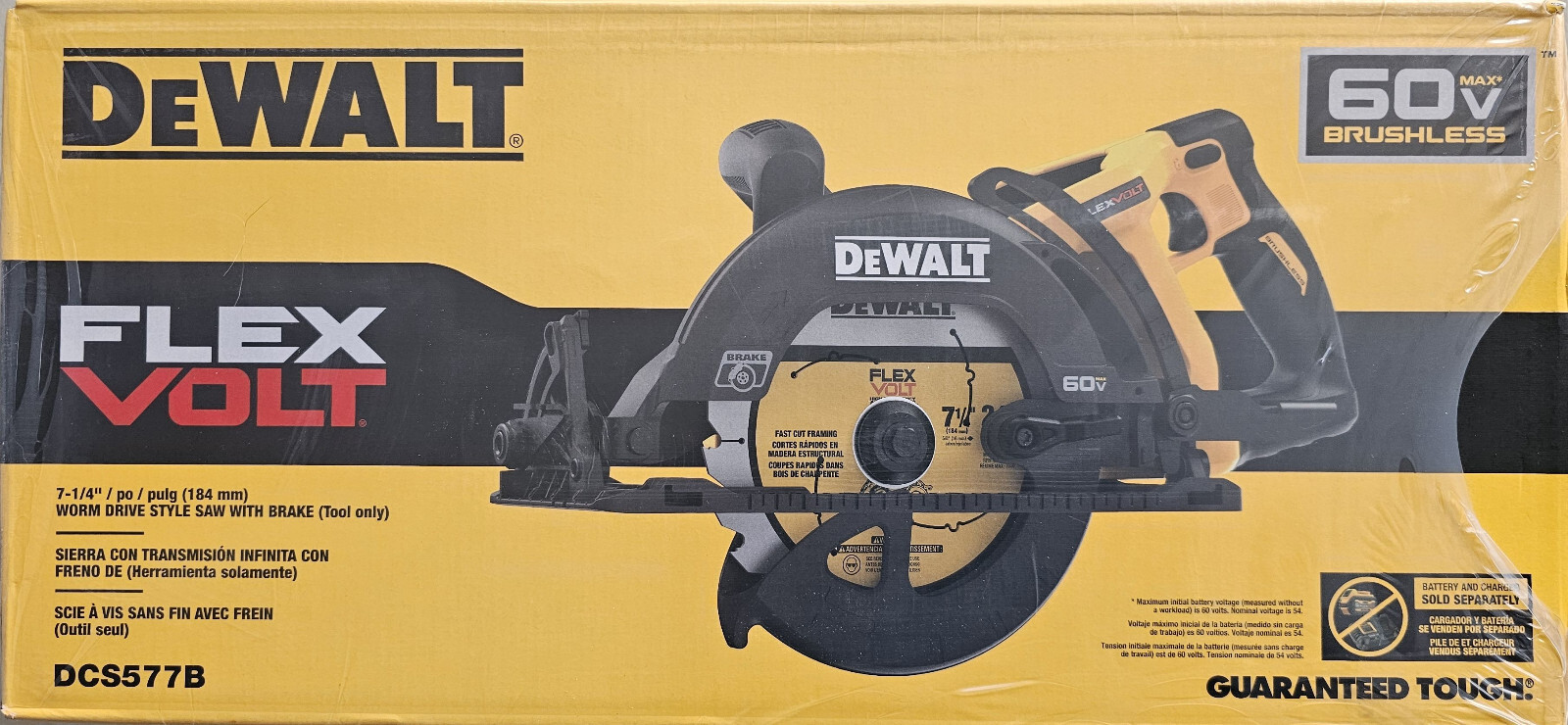 NEW DEWALT DCS577 60V FLEXVOLT 71/4" Worm Drive Saw (Tool Only) FREE