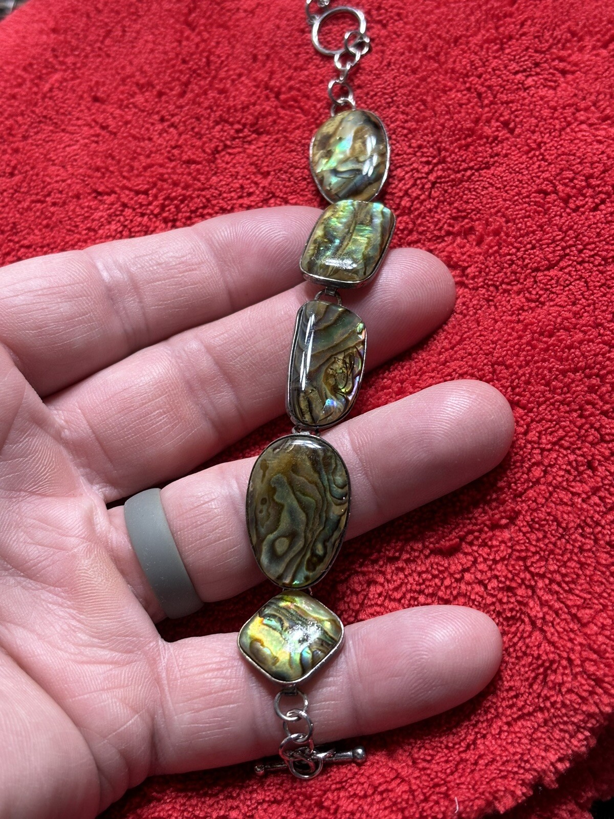 Vintage Abalone Shell Sterling Silver Bracelet wi… - image 6