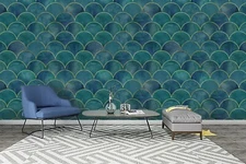 3D Blue Tile Pattern  Self-adhesive Removable Wallpaper Murals Wall Sticker FC