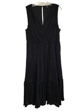 Torrid Crinkle Knit Skater Midi Sleeveless Dress Black 14/16 Work Office