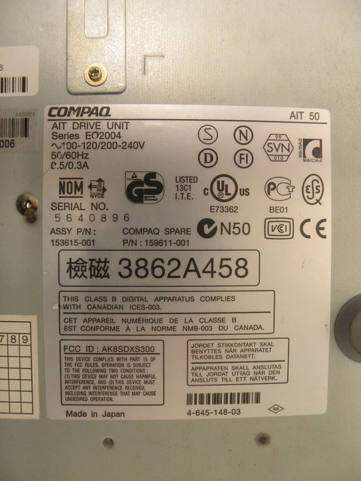 COMPAQ AIT 50 DESKTOP TAPE DRIVE 159611-001 153615-001 W/ TERMINATOR & PWR CORD - Image 4 of 4