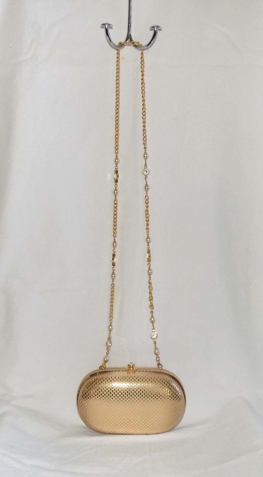St John Gold w/Metallic Gold Paillettes & Beaded-Chain Strap Clutch Shoulder Bag