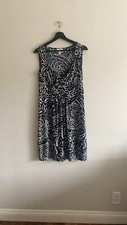 NWOT Loft Sleeveless MIDI Navy Print V-Neck Career Office  Dress Sz 8