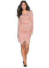 BODYFLIRT RUST AND CREAM STRIPE WRAP DRESS SIZE M OR 14 NEW