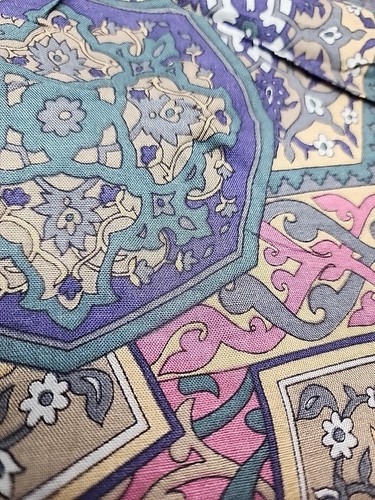 Sateen Soft Multi Color Shapes Paisley Pattern Sewing Craft Fabric 43x101 Vtg - Picture 10 of 23