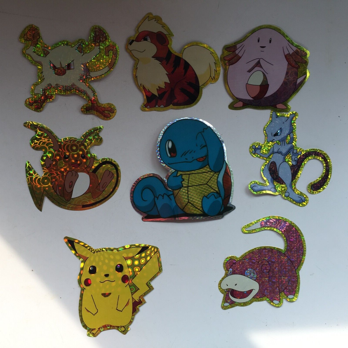Pokemon lot of 8 Vintage 90s era large Holographic Stickers See pictures