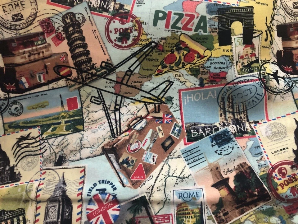 Ткань для путешествий Fat Quarter Лондон Греция Рим 100% хлопок 18 x 21 дюйм - Изображение 3 из 4