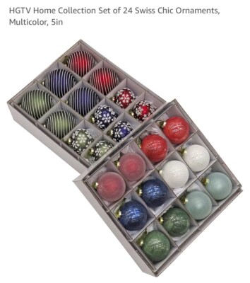 HGTV Home Collection 24 Swiss Chic Ornaments, Multicolor, 5in NEW High Quality