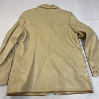 Vintage Munper Golf Sheepskin Leather Jacket OverCoat Cream Size 