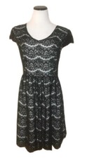 KENSIE Black  White Lace Scalloped Hem Cap Sleeve Fit  Flare Dress Size M