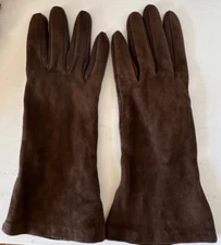 New VTG 1980s Vintage Mark Cross BROWN SUEDE & LEATHER Silk Lined Gloves 6.5 (7)