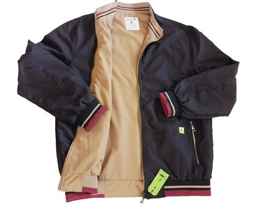 Humants Men's Large Full Zip Double Sided Reversible Boomer Jacket Black/Brown