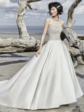 Strapless Beaded Satin A Line Wedding Dress White/Ivory Buttons New Bridal Gown