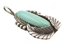 Lambert Livingston Sterling Silver Turquoise Green Stone Navajo Pendant