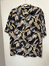 Men's JOS. A. BANK Black 100% Silk Short Sleeve Shirt Size L Hawaiian Shirt Vaca
