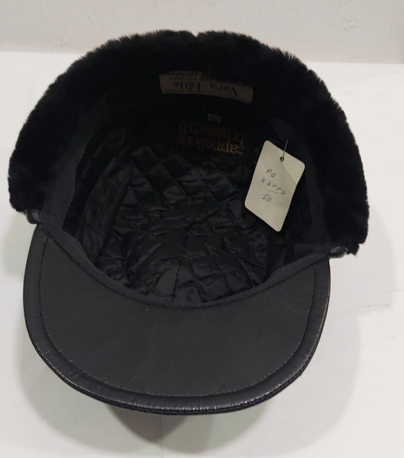 Cappellino Visiera Baby Bimbo Vera Pelle Noir Made En Italie T. 50 - Photo 4/4