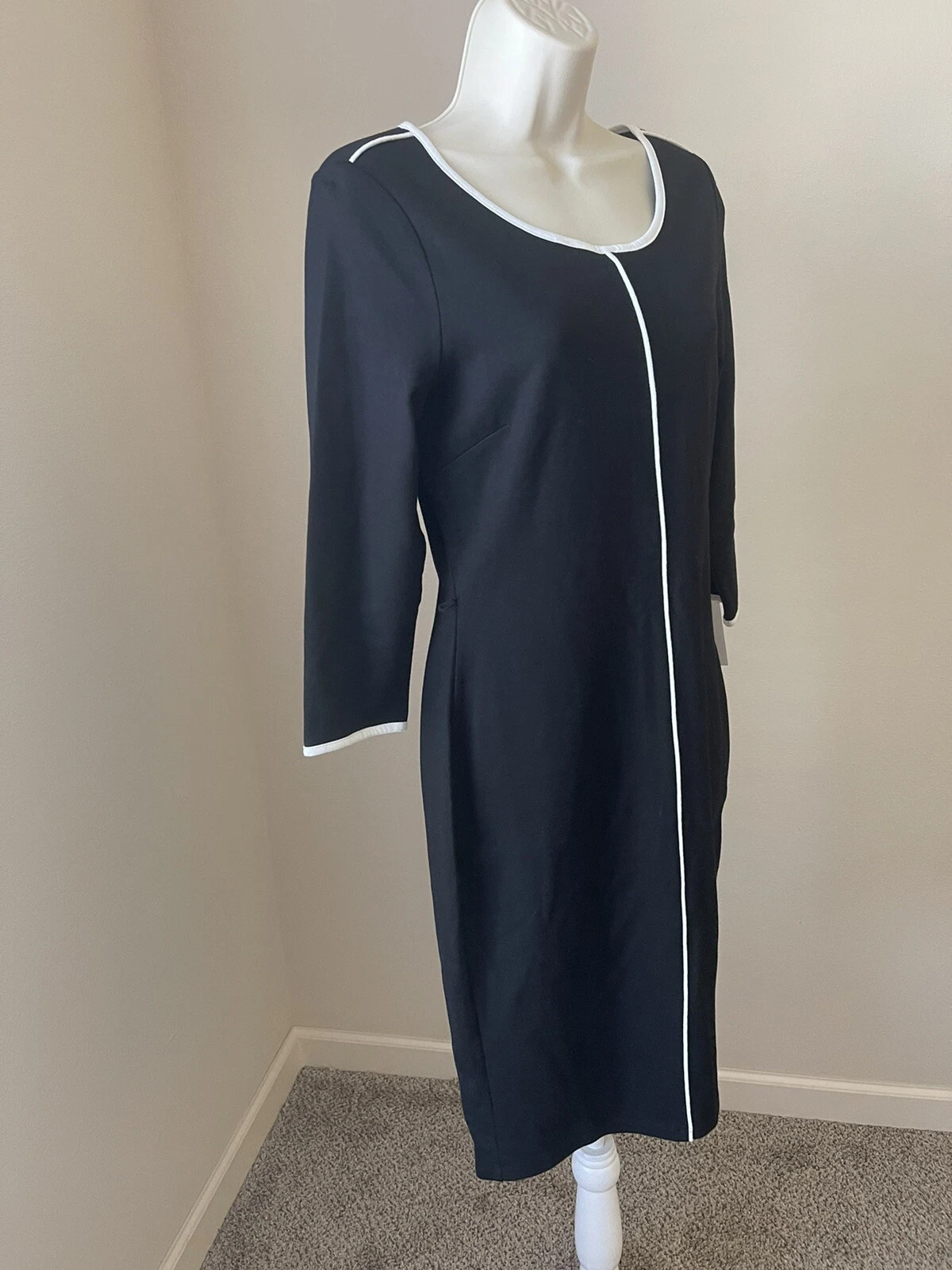 VETEMENTS Abito donna Venus nero girocollo manica 1 2 MIDI comodo bodycon s M senza cintura