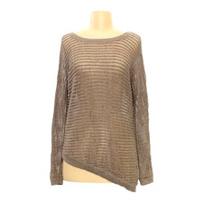 Apt.9 Womens Small Taupe Open Knit Sweater Asymmetrical Metallic Pullover