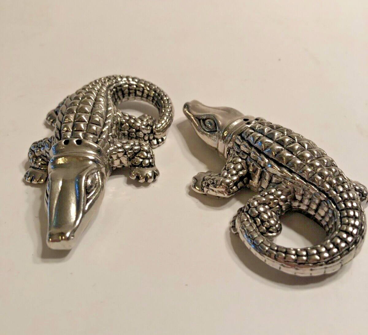 Crocodile Chrome Metal Salt and Pepper Shakers - Unique Kitchen Decor