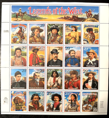 USPS Stamps, "Legends-of-the-West", 29c x 20 Stamps, Scott 2869, MNH, Geronimo - Foto 1 di 2