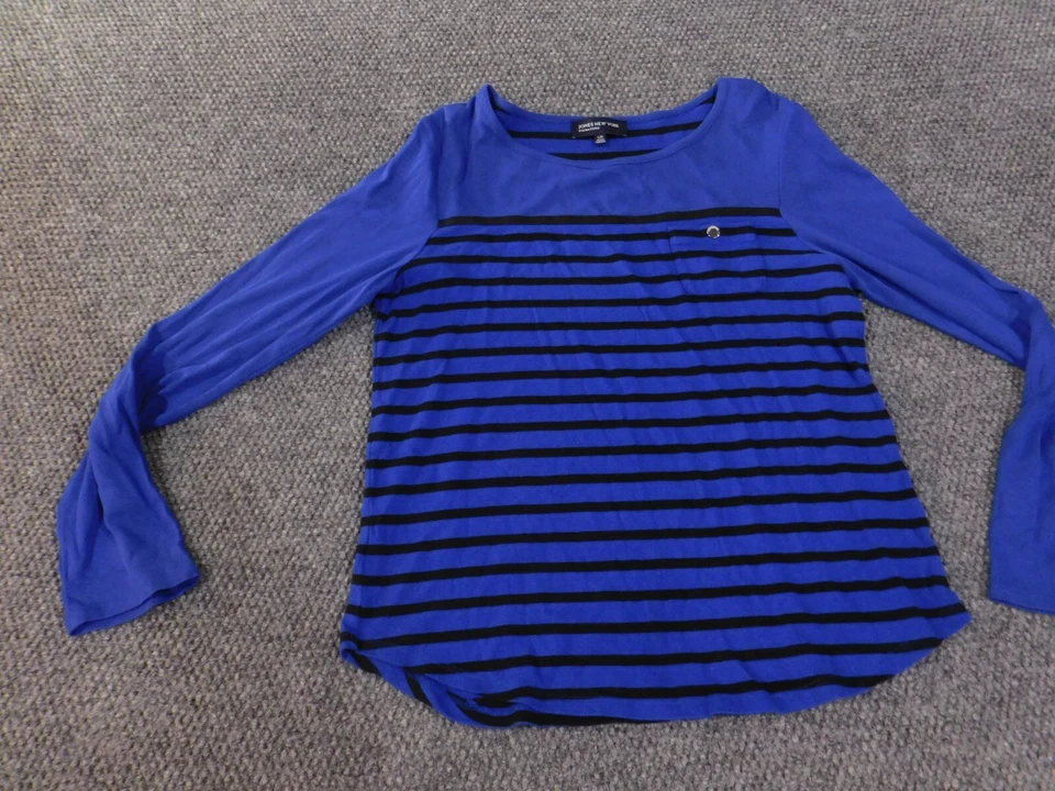 Jones New York Top Grande Azul Rayas Jersey Mujer Elástico Algodón Foto 3 de 4