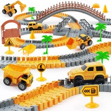 Construction Race Car Track Set for Kids - Flexible Engineering Toys with 2 E...