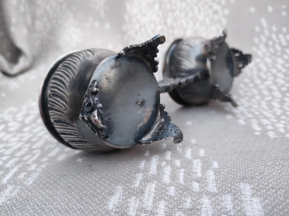 Ancien serviteur saleron salière poivrier argenté / argent sans poinçon début XX - Photo 4/4