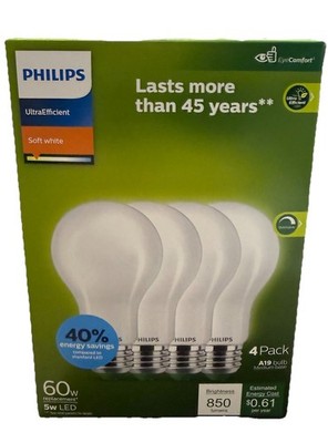 Philips Ultra Efficient 60W Equivalent Soft White Frosted  A19 LED Bulb (4-Pack)