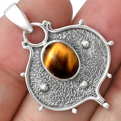 Natural Tiger Eye - Africa 925 Sterling Silver Pendant Jewelry P-1403
