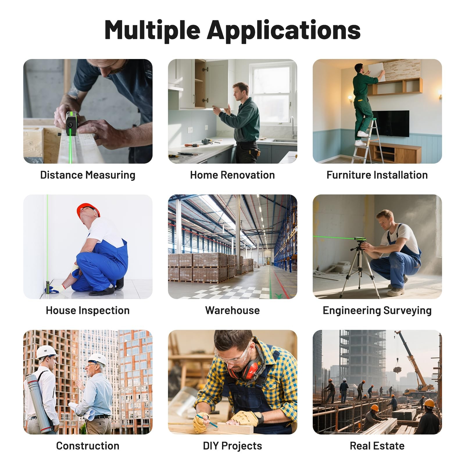 Professional Green Laser Measuring Tool 196ft, Digital Rechargeable Laser Dis...