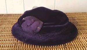 Vintage Pasadena Hat 23 Purple Velvet with Embellishments Netting Rhinestones 